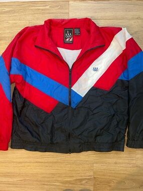 Vintage Olympic Colorblock Windbreaker Jacket - Red/Blue/Black